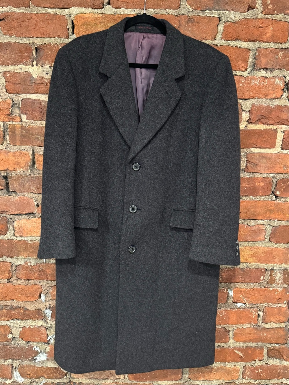 Vintage Nino Certuti Men's Charcoal Wool Knee-Length Coat